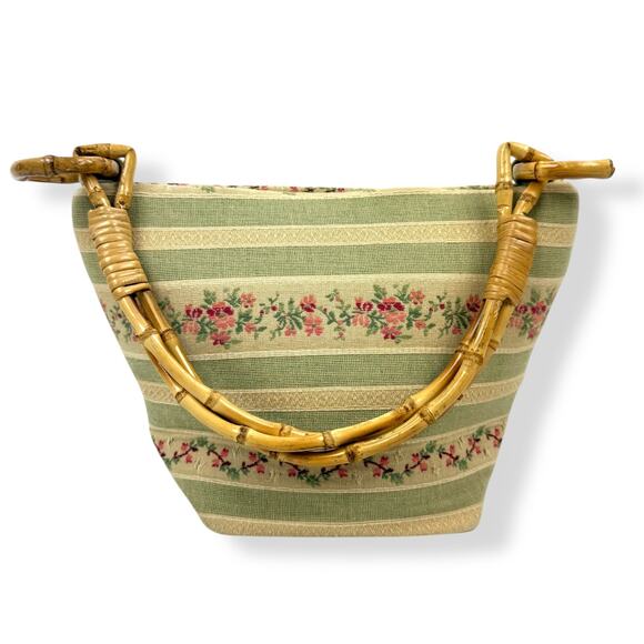 90's woven floral summer bag with bamboo handle by G's GLORY - Picture 3 of 16